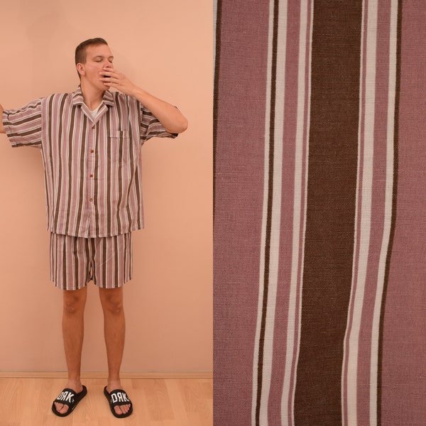 vintage 70s Striped Pajama Set mens Size EU 56 / XXL / UK 46 Man Pajamas Shirt & Shorts Cotton Men Sleepwear