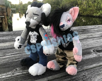 Custom Hand Sewn CSPlushie Anthro Furry Wolf Doll Design