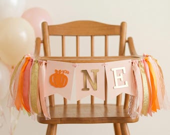 Little Pumpkin 1st Birthday Highchair Banner - Girl Fall Party Decorations
