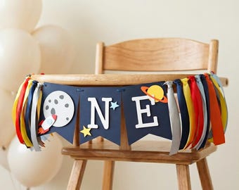 Space ONE High Chair Banner - Erste Reise um die Sonne Geburtstagsdekoration
