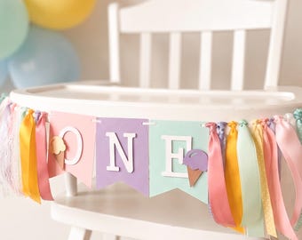 Ice Cream Birthday Highchair Banner - Sweet One Party - Two Scoops