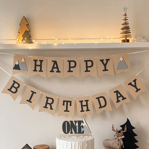 Berg Banner, Abenteuer erwartet, Junge 1. Geburtstag Dekoration, alles Gute zum Geburtstag Banner, 1 Jahr alter Junge Geburtstag, Onederful Abenteuer, Camping