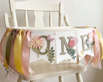 Wildflower 1st Birthday Highchair Banner - Garden Party Decor RTS