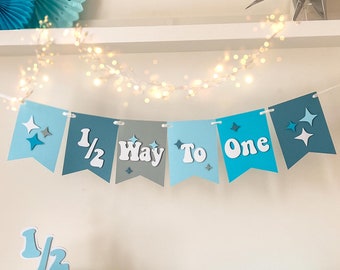 1歳まであと半分バナー、男の子のハーフバースデー、ブルーの6ヶ月パーティー、ハーフウェイバナー