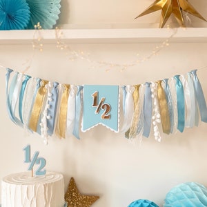 Half Birthday Boy Banner, 1/2 Blue Birthday Decorations, Half Way to One, 6 Month Highchair Banner