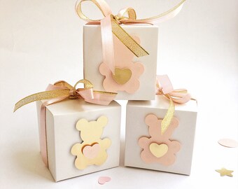 CHRISTENING WEDDING FAVOUR OR DIY PARTY BOXES TEDDY BEAR PINK BABY SUITCASE