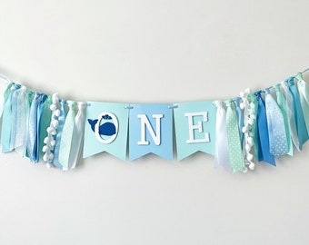 Whale High Chair Banner, Ocean First Birthday, Under the Sea Banner, Whale 1st Birthday