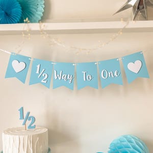 Half Way to One Banner, Boy 1/2 Way to One Birthday, 6 Month Party