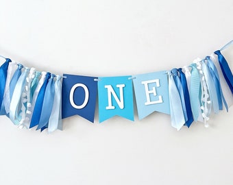 High Chair Banner, Boy Blue 1st Birthday, One Highchair Banner, First Birthday Decorations, One Year Party Decor, Boy Cake Smash, 1st Party