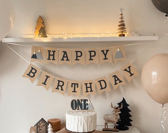 Mountain Banner, Adventure Awaits, Boy 1st Birthday Decoration, Happy Birthday Banner, 1 Year Old Boy Birthday, Onederful Adventure, Camping