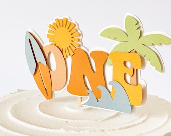 Surfboard One Year Topper Surf 1st Birthday Cake Topper Beach Theme Birthday Party Decorations The Big One Birthday Decor Surf Theme Party