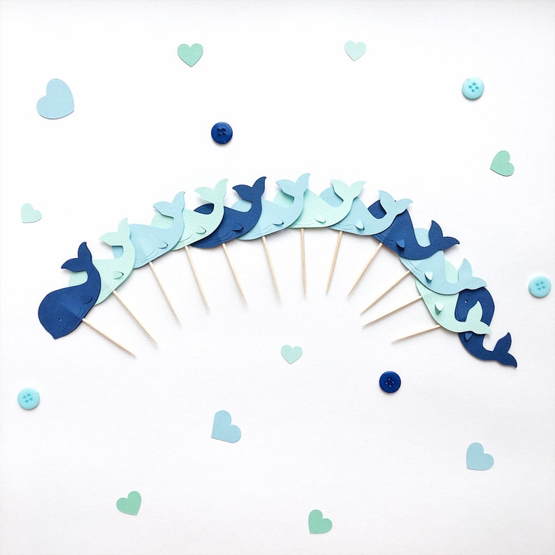 Whale Cupcake Toppers Whale Theme Baby Shower Decorations Boy Etsy