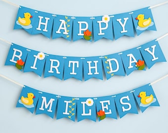 Guirnalda de cumpleaños de patito de goma - Decoraciones personalizadas para fiestas de bebés con temática de patitos