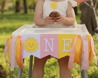 Guirnalda para trona de primer cumpleaños con temática del sol - Decoración para fiestas temáticas del sol
