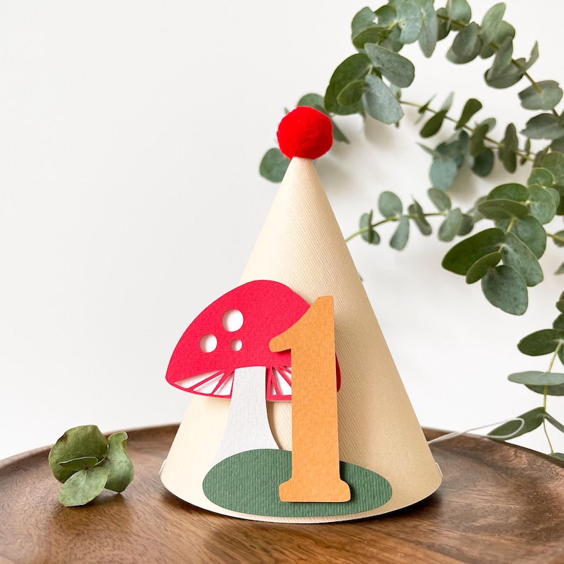 Mushroom Highchair Banner, Fairy First Birthday, Toadstool Party Decor Birthday Hat