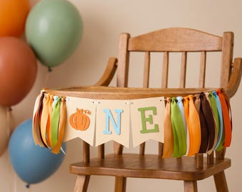 Striscione per seggiolone a tema zucca per il primo compleanno di un bambino - Decorazioni per feste a tema autunnale