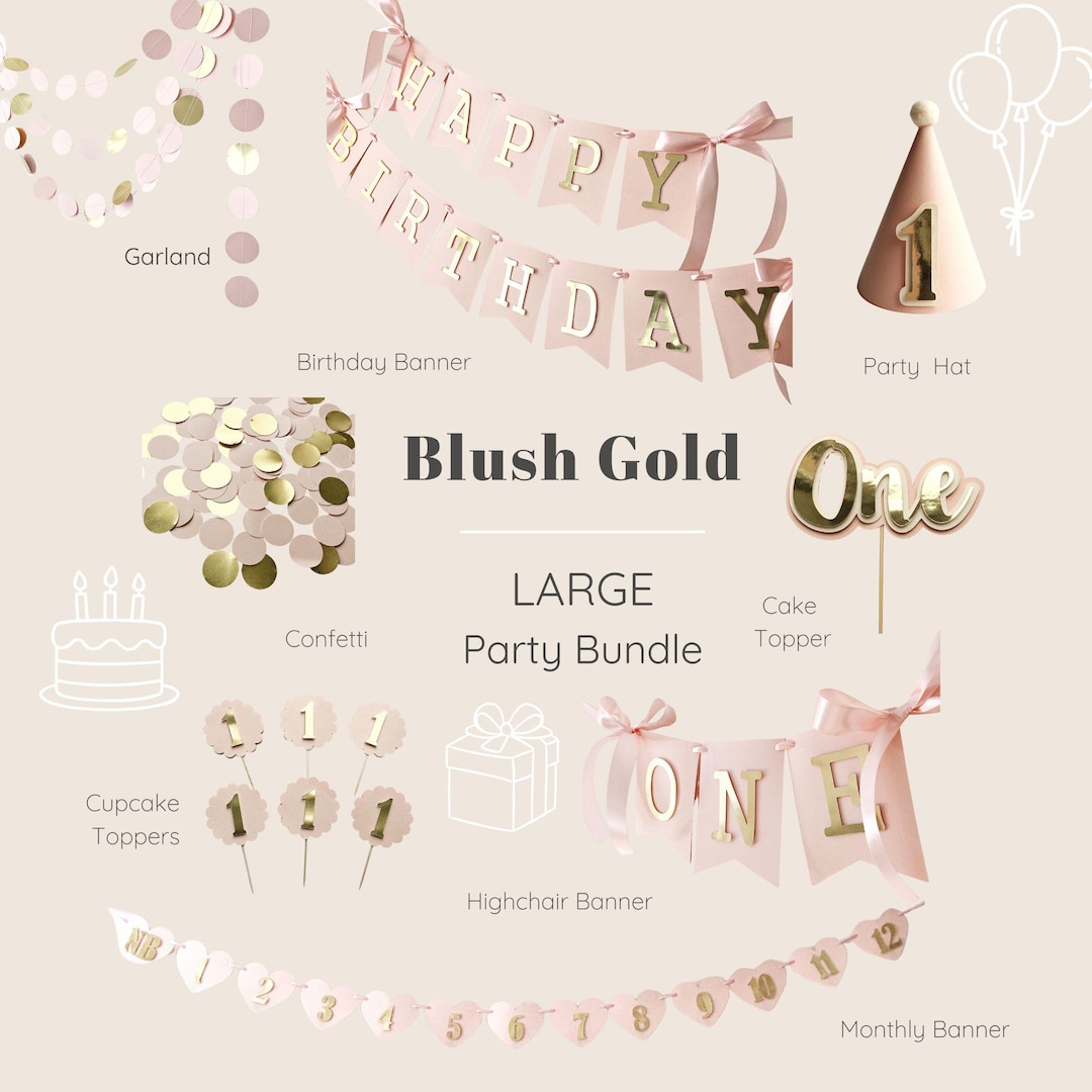 Girl First Birthday Bundle - Blush Gold Party Decorations - Etsy