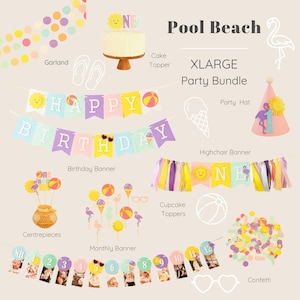 Girl The Big One Purple Birthday Bundle, Surf 1st Birthday Party, Beach Decorations, First Wave