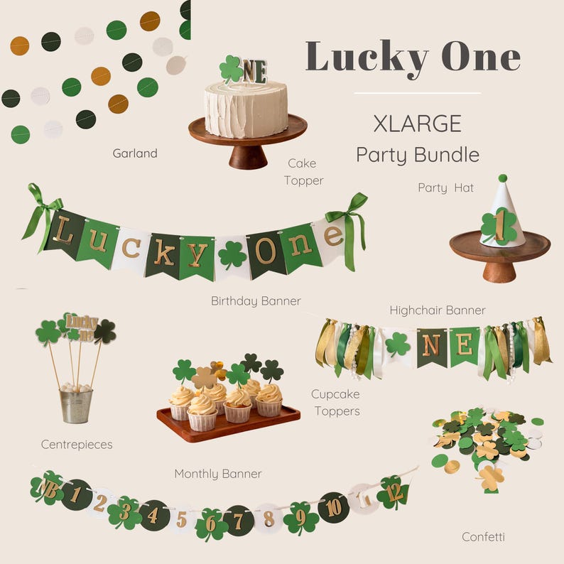 Lucky One Birthday Decorations, Party Bundle, Shamrock 1st Birthday, St. Patrick's Day Birthday