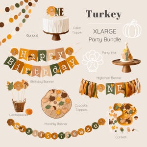 Turkey 1st Birthday Decor Bundle - Thanksgiving Theme Party Decorations
