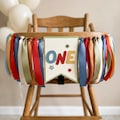 Fun to be One Birthday Highchair Banner - Retro Colorful Party Decorations product logo