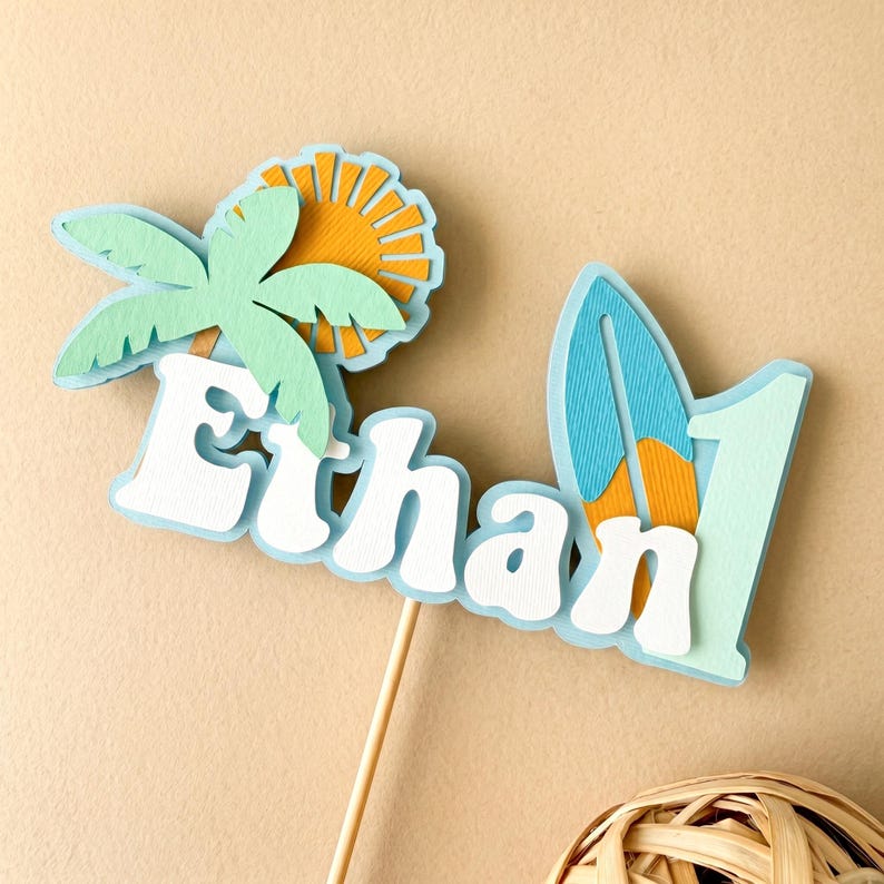 The Big One Surf Birthday Cake Topper - My First Wave Beach Party Decor ...