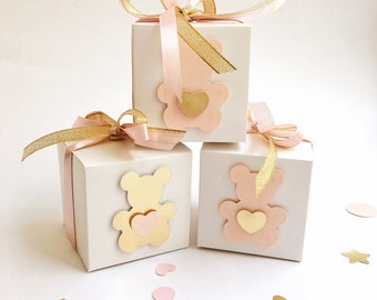 Teddy Bear Favor Boxes Rose Blush Gold Girl 1st Birthday Decorations Girl Baby Shower Gift Favor Boxes Bags Thank You Favor Set of 12