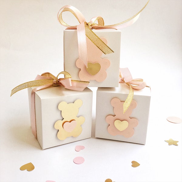 Teddy Bear Favor Boxes Rose Blush Gold Girl 1st Birthday Decorations Girl Baby Shower Gift Favor Boxes Bags Thank You Favor Set of 12