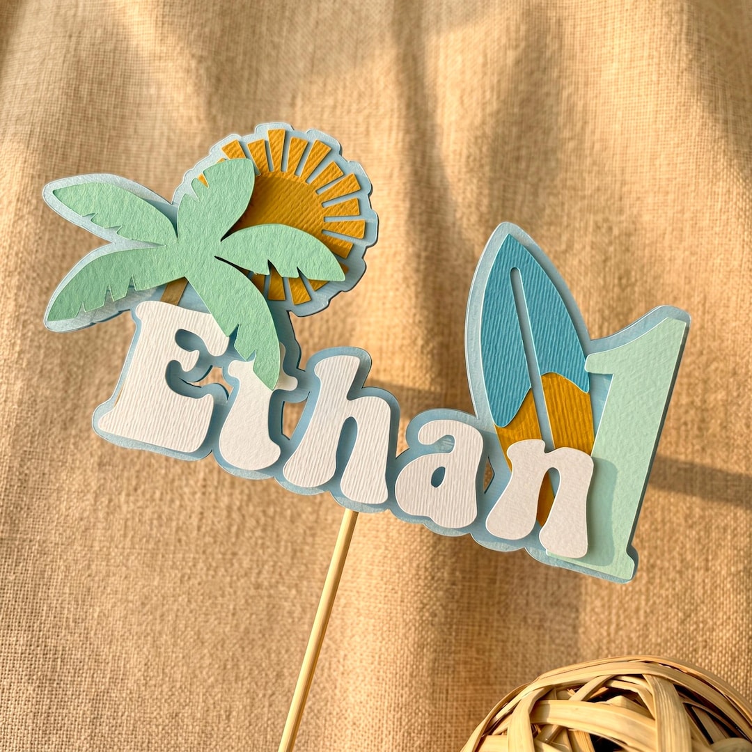 The Big One Surf Birthday Cake Topper - My First Wave Beach Party Decor ...