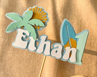 The Big One Surf Birthday Cake Topper - My First Wave Beach Party Decor