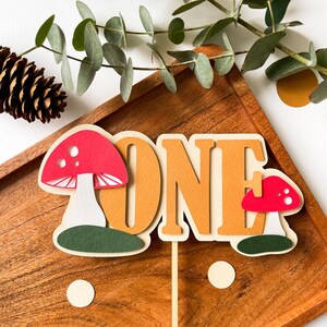 Mushroom Highchair Banner, Fairy First Birthday, Toadstool Party Decor Cake Topper 'One'