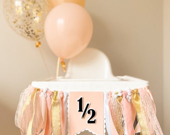 Half Birthday Banner, 1/2 Birthday Decorations, Half Way to One, 1/2 Highchair Banner