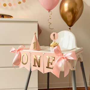 High Chair Banner Girl 1st Birthday Decorations Toddler 1st Birthday Blush Gold Banner Baby Girl First Birthday One Year Birthday Party