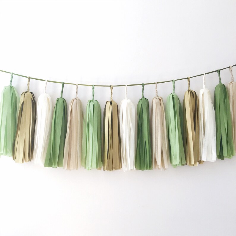 Green Gold Tassel Garland Greenery Baby Shower Decorations Etsy Green Gold Tassel Garland Greenery Baby Shower Decorations Etsy