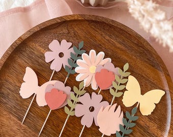 Wildflower Cupcake Toppers - Baby in Bloom - Floral Party Decor RTS