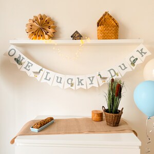 One Lucky Duck Banner, Mallard 1st Birthday Decorations, One Year Old Boy Birthday, One Lucky Duck First Birthday Sign, Personalized Banner