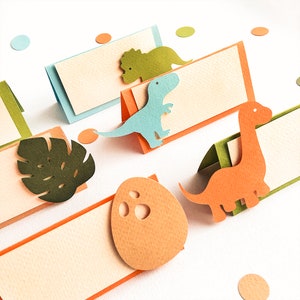 Dinosaurier-Essensetiketten, Dinosaurier-Babyparty-Dekorationen, Dino-Tischkarten, Dinosaurier-erster Geburtstag, Essenszelt, Tischdekoration zum 3. Geburtstag