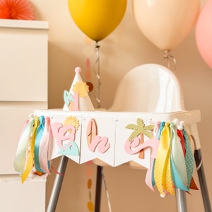 The Big One Pink Highchair Banner, Girl Beach 1st Birthday Decorations, Girl Surf Party decor, Wave Birthday