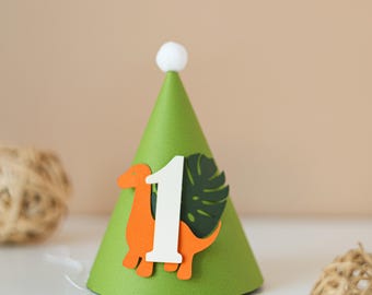 Dinosaur 1st Birthday Party Hat - Cake Smash Photo Prop