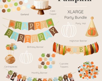 Paquete de primer cumpleaños para niño calabaza - Decoraciones para fiestas de otoño