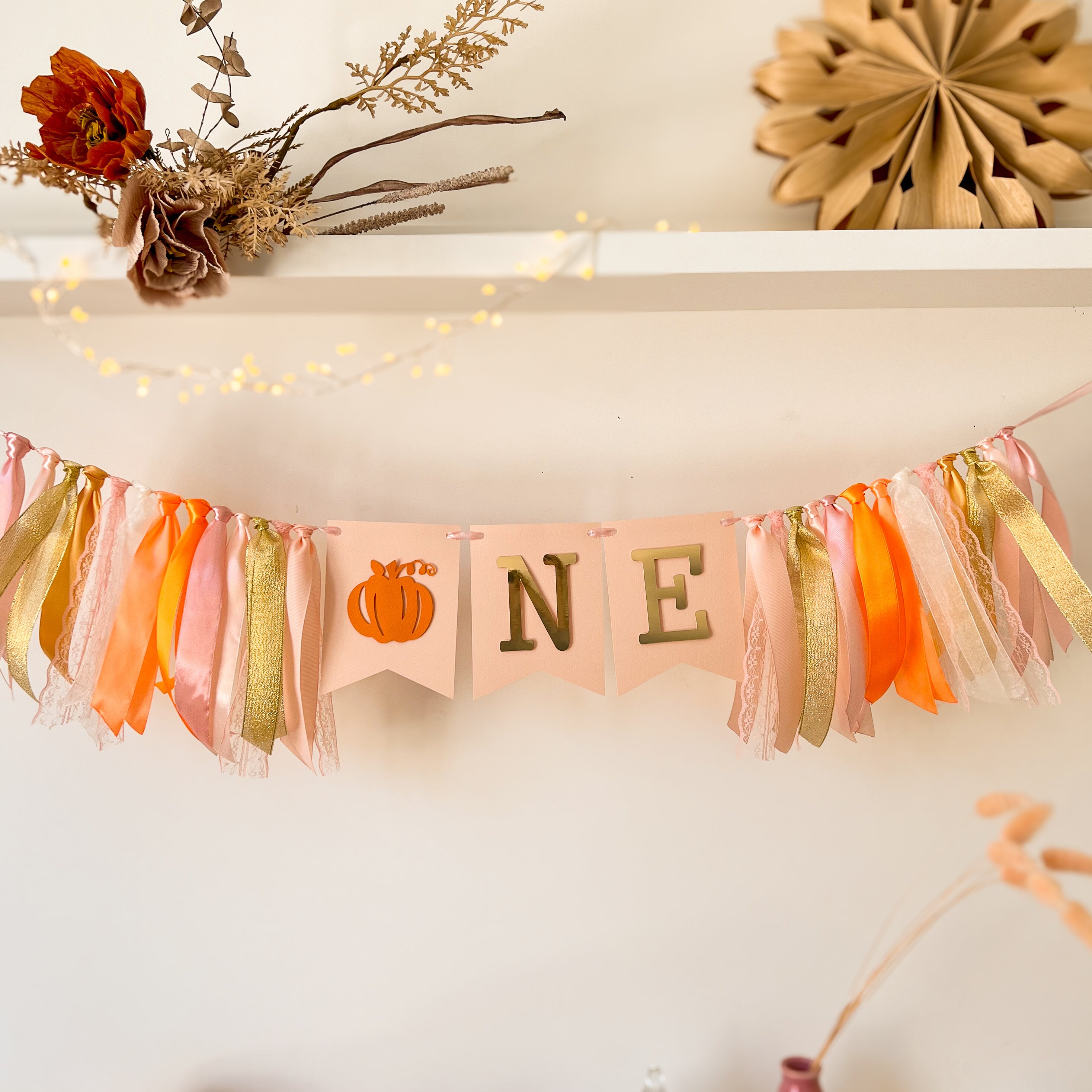 Geburtstags-Banner 'Our Little Pumpkin Is One' – Goldener Glitzer, 1,2 M, Für 1. Geburtstag & Herbstparty
