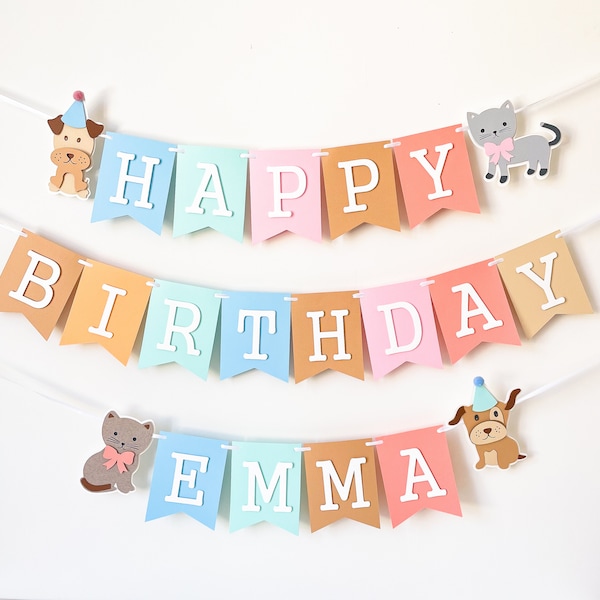 Dog & Cat Birthday Banner, Two Let the Dogs Out, Lets Pawty, Kitten and Puppy Party Banner