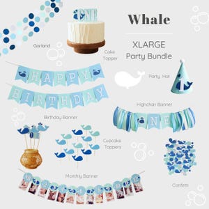 Whale 1st Birthday Party Bundle - Oneder the Sea Boy Party Decorations
