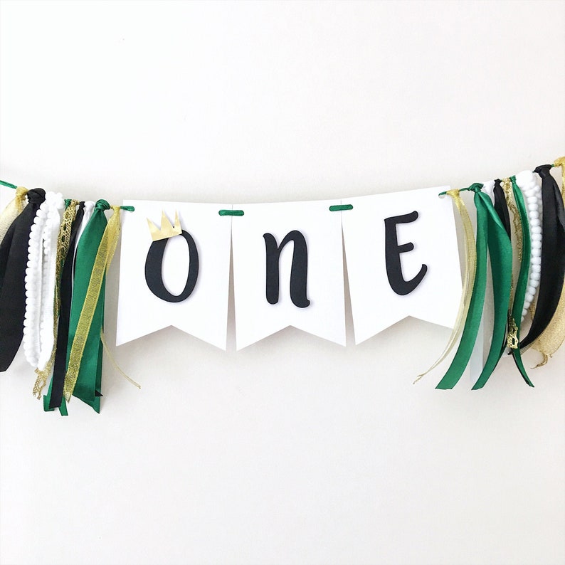 Wild One Boy 1st Birthday High Chair Banner Black Gold Green Etsy