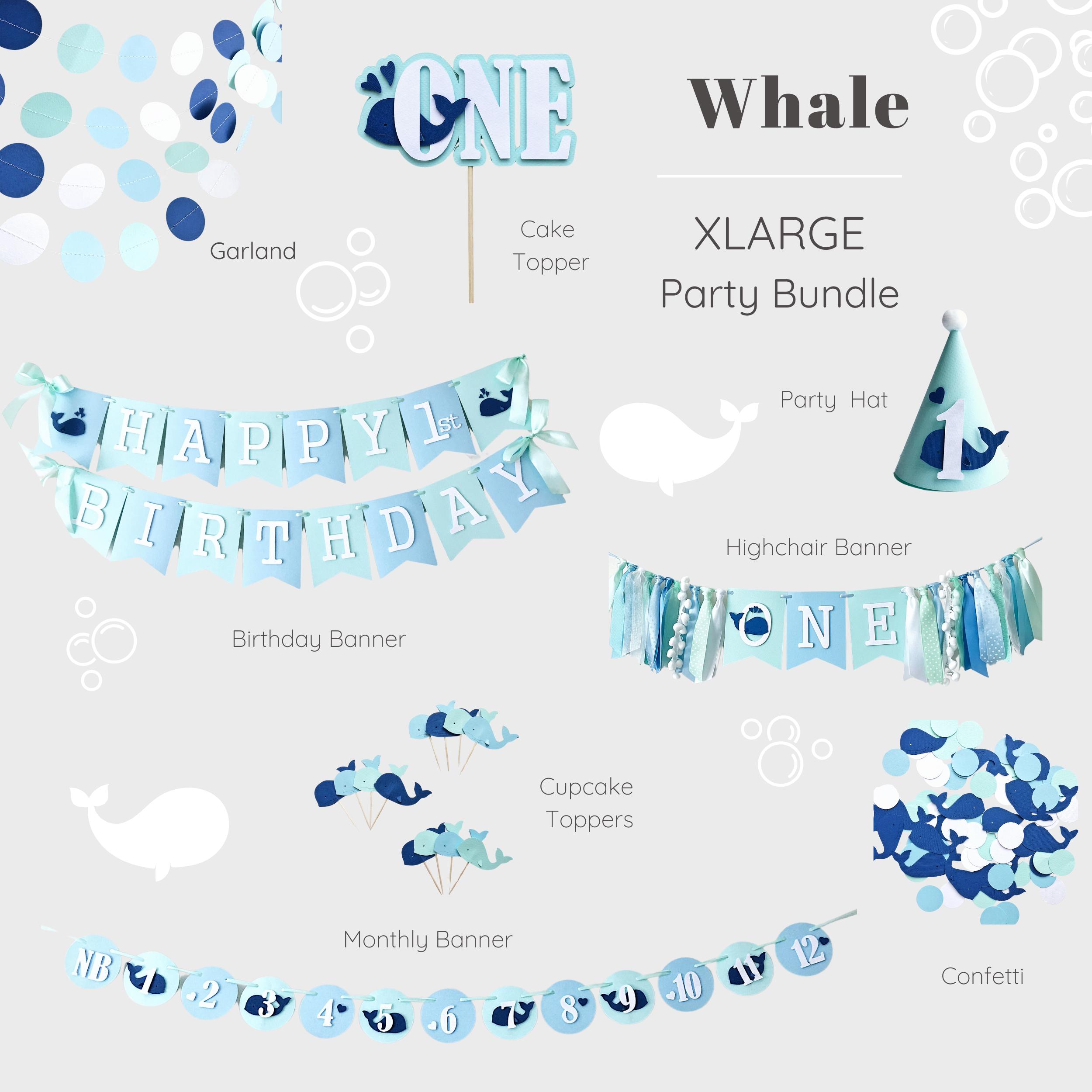 Whale 1st Birthday Party Bundle, Ocean Party Decorations