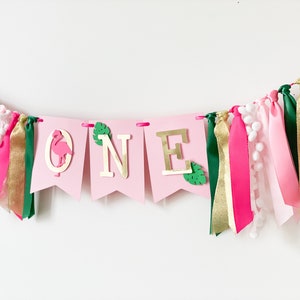 Flamingo Highchair Banner, Flamingo First Birthday, Luau Party Decorations, Tropical Banner