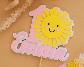 Sun 1st Birthday Cake Topper - You are my Sunshine - One Year Custom Name Topper