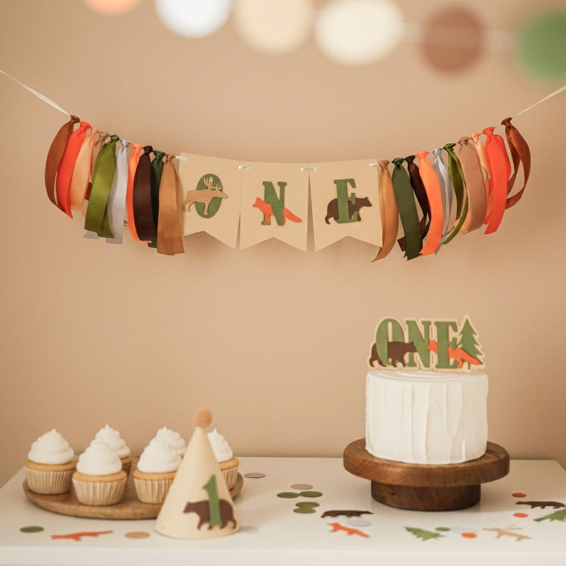 Woodland 1st Birthday Cake Topper - Forest Animals Party Decorations - Etsy