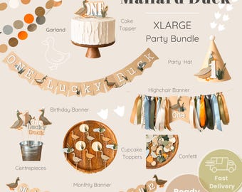 One Lucky Duck 1st Birthday Decorations Bundle - Mallard Party Decorations RTS
