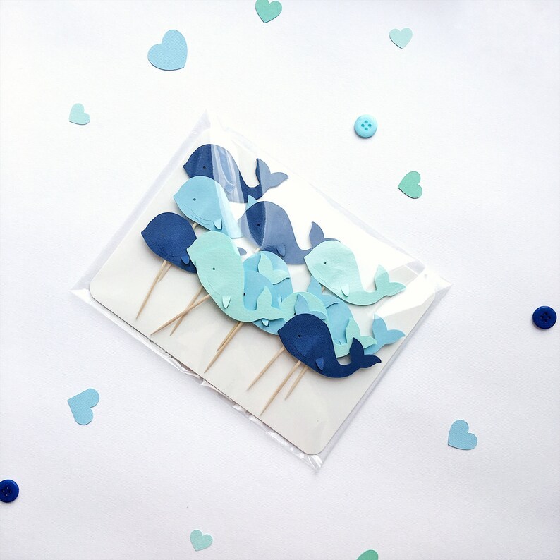 Whale Cupcake Toppers Whale Theme Baby Shower Decorations Boy Etsy